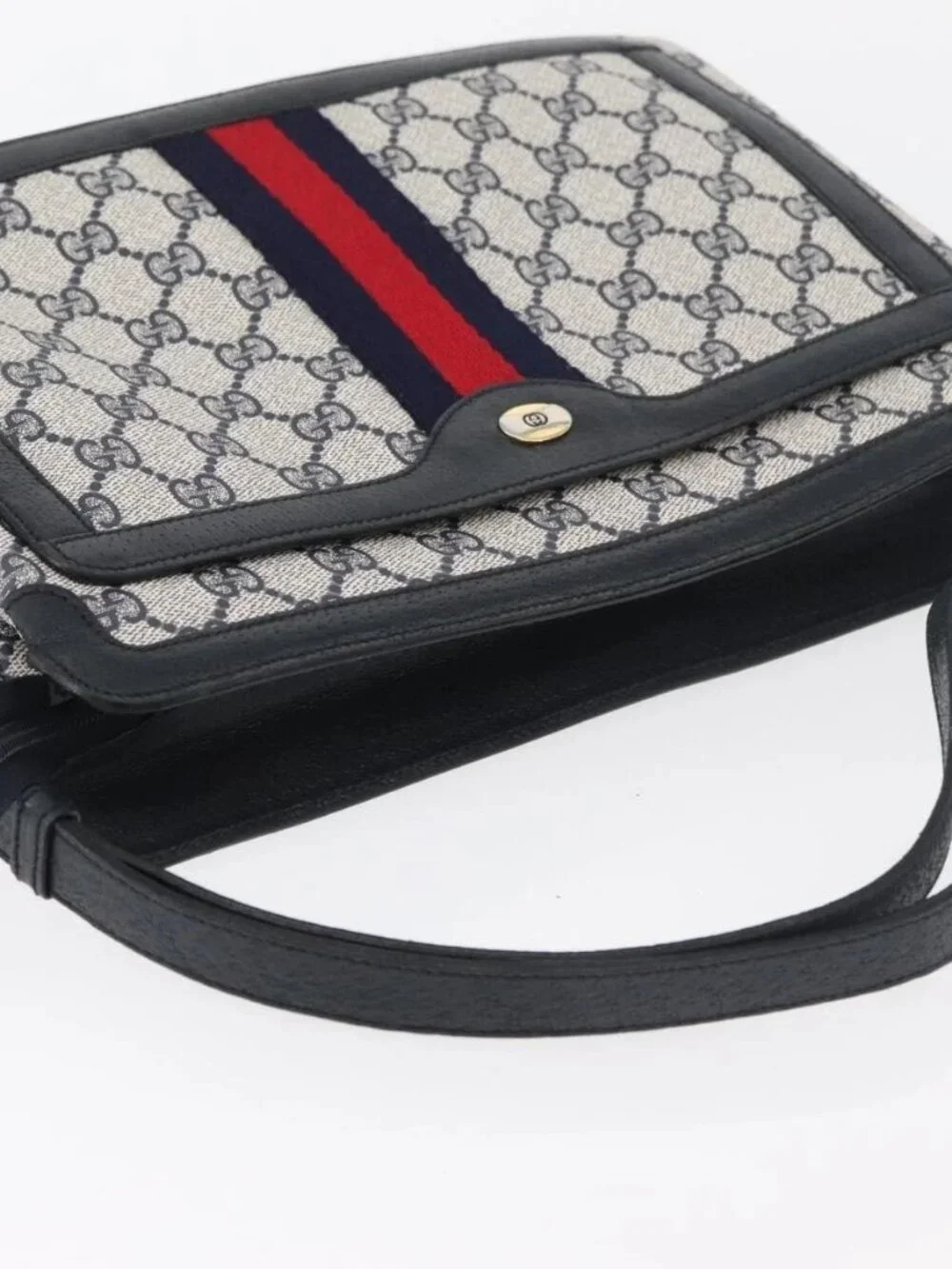 GUCCI GG Supreme Sherry Line Shoulder Bag PVC Navy Gold 904 02 013 Auth 176719